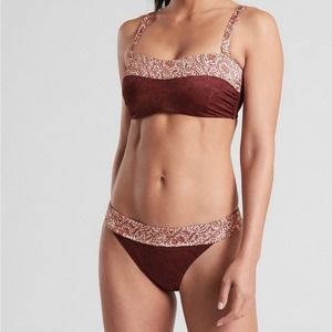 🆕 NWT Athleta Aqualuxe Batik Mid Rise Bottom Bikini Floral Swimsuit Size Medium